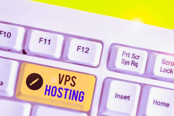 Text sign showing Vps Hosting. Business photo showcasing mimics a dedicated server within a shared hosting environment