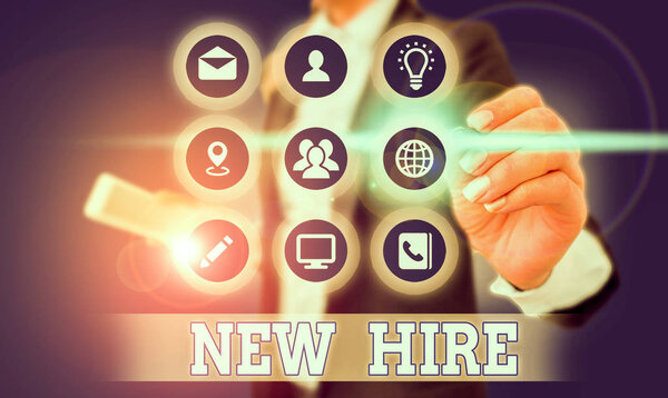 Word writing text New Hire. Business photo showcasing someone who has not previously been employed by the organization