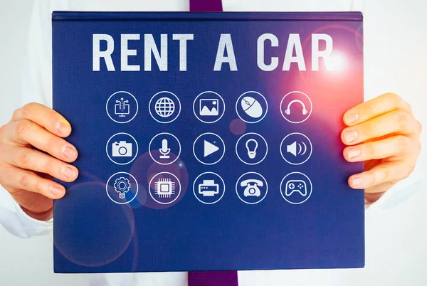 Text Sign Showing Rent Car Business Photo Showcasing Paying Temporary — 스톡 사진