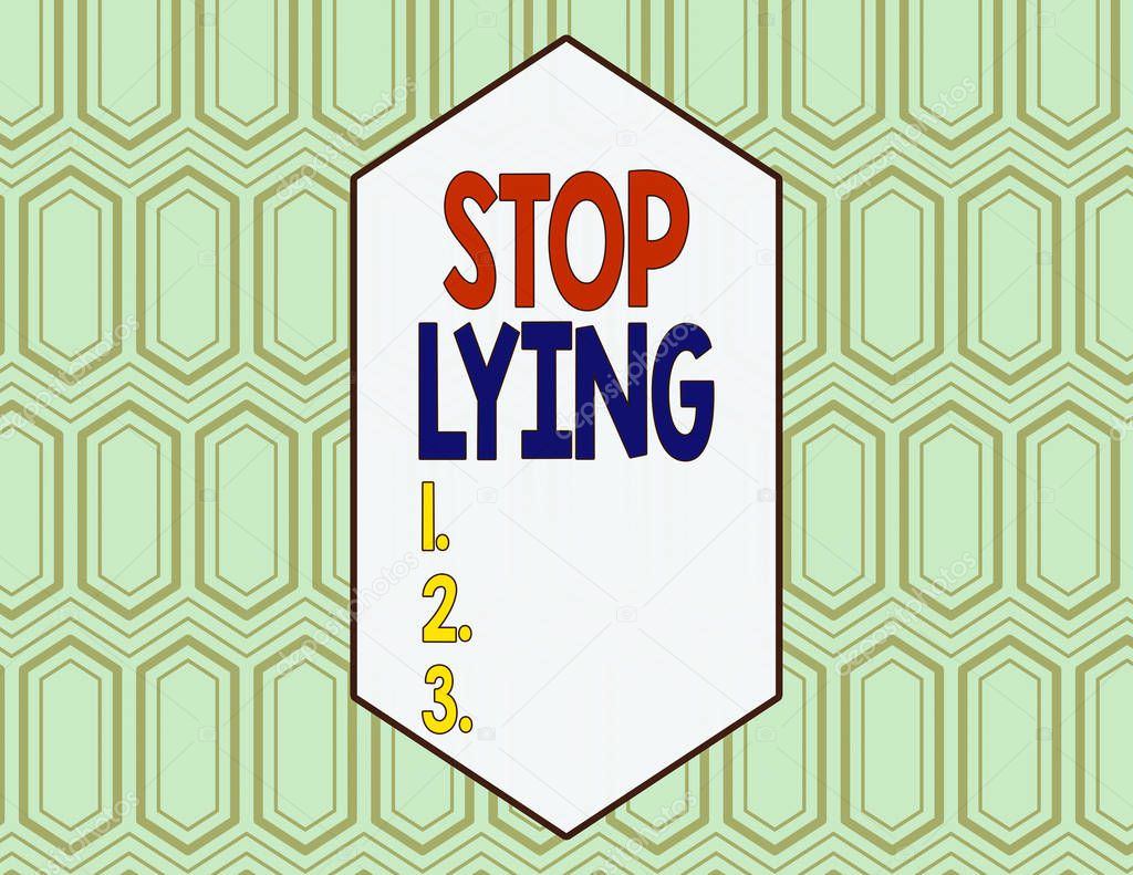 Conceptual hand writing showing Stop Lying. Concept meaning put an end on chronic behavior of compulsive or habitual lying Seamless Hexagon Tiles in Line Perspective Depth Deepness