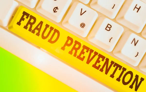 Word writing text Fraud Prevention. Business photo showcasing the act of stopping various types of internet fraud