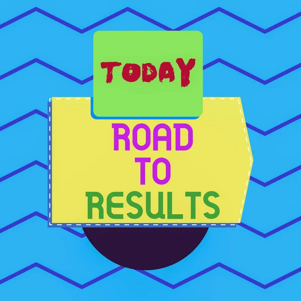 Writing note showing Road To Results. Business concept for Business direction Path Result Achievements Goals Progress Electronic device with non symmetrical triangle for printing