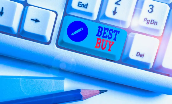 Best Buy Bemutató Jegyzet Üzleti Koncepció Termék Költségének Minőségének Legelőnyösebb — Stock Fotó