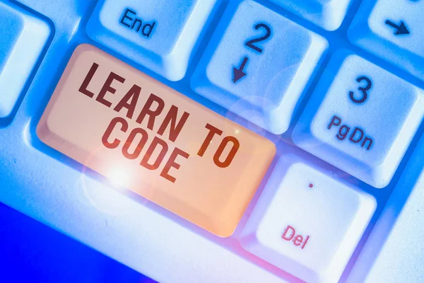 Text sign showing Learn To Code. Business photo showcasing Learn to write Software Be a Computer Programmer Coder