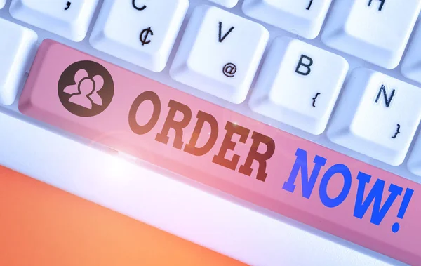 Writing Note Showing Order Now Business Concept Confirmed Request One — Stock Photo, Image