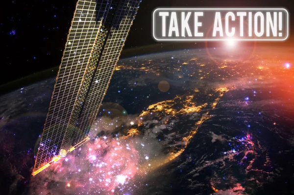 Text sign showing Take Action. Business photo showcasing do something official or concerted to achieve aim with problem Elements of this image furnished by NASA