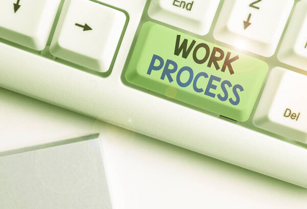 Text sign showing Work Process. Business photo showcasing Standard procedures how to handle a particular job rules system