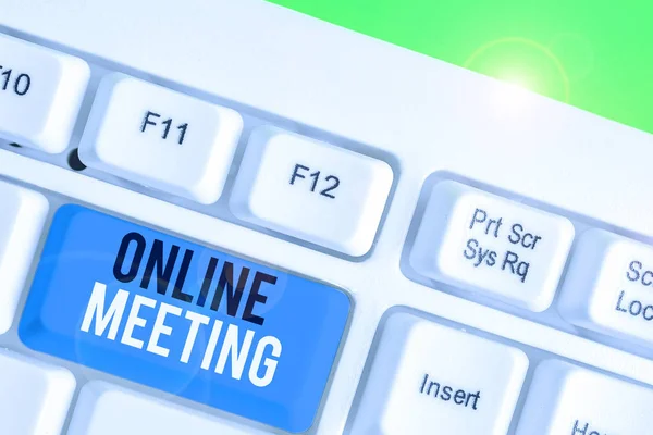 Text Sign Showing Online Meeting Business Photo Showcasing Meeting Takes — 스톡 사진