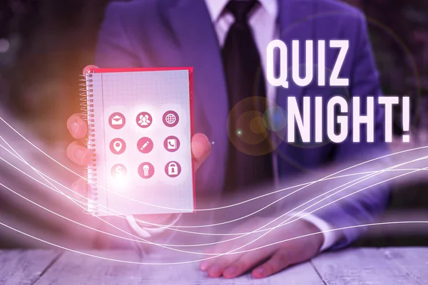 Writing note showing Quiz Night. Business concept for evening test knowledge competition between individuals