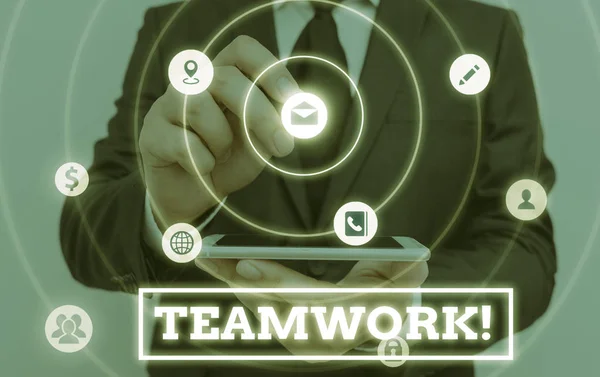 Writing Note Showing Teamwork Business Concept Combined Action Group Especially — Stock Photo, Image