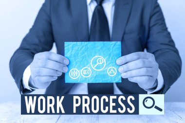 Çalışma Sürecini gösteren metin işareti. İş fotoğrafı metni Standart prosedürleri Belirli bir iş kuralları sisteminin nasıl ele alınacağı