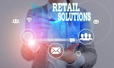 Kelime yazma metni Retail Solutions. Daha fazla satış ve müşteri memnuniyetini destekleyen iş fotoğrafı gösterme süreci