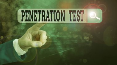 Penetrasyon Testini gösteren metin işareti. İş fotoğrafı gösterimi bir bilgisayar sistemine siber saldırı yetkisi verdi