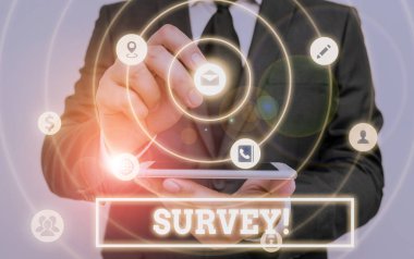 Anket'i gösteren not yazma. Önceden tanımlanmış bir gruptan veri toplamak için kullanılan araştırma yöntemi için iş kavramı