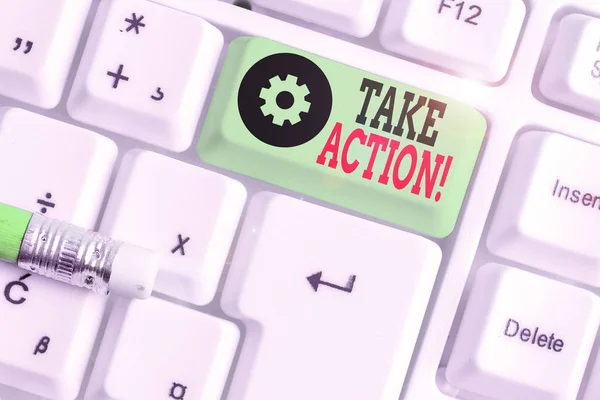 Escrita Mão Escrita Texto Take Action Foto Conceitual Fazer Algo — Fotografia de Stock