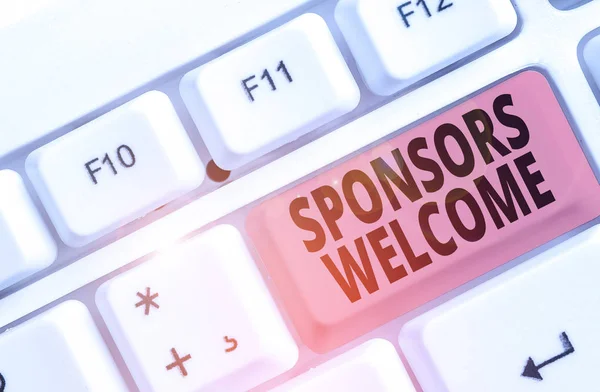 Conceptual Hand Writing Showing Sponsors Welcome Concept Meaning Greet Advertiser — Stock Photo, Image