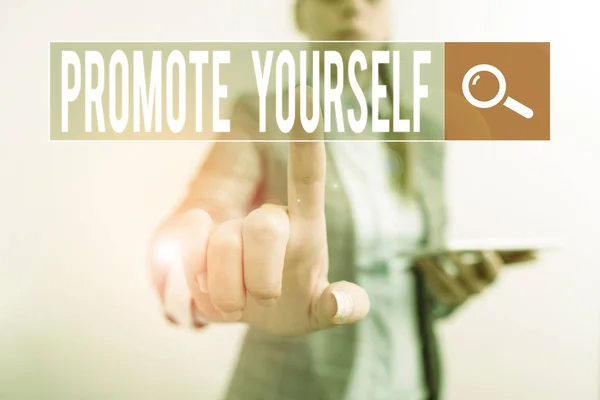 Text Sign Showing Promote Yourself Business Photo Showcasing Act Practice — 스톡 사진