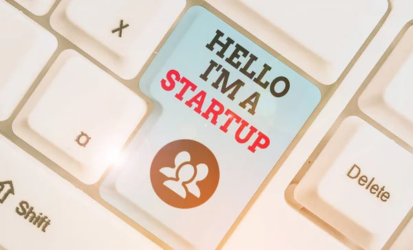Signo Texto Que Muestra Hello Startup Foto Negocios Mostrando Empresario — Foto de Stock