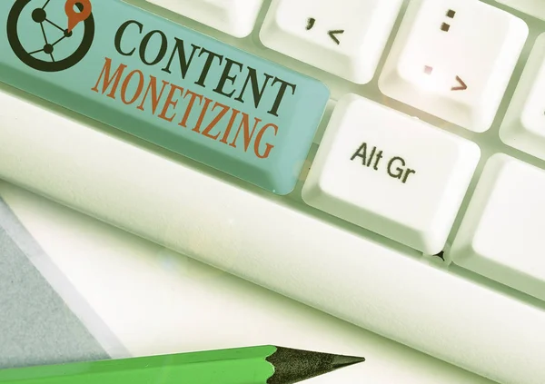 Woord Schrijven Tekst Content Monetiseren Zakelijke Foto Presentatie Het Maken — Stockfoto