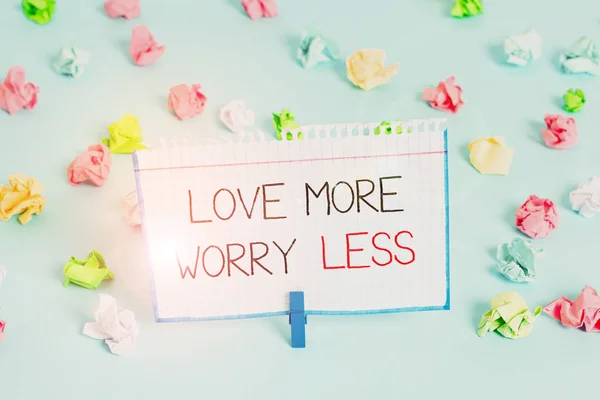 Rukopis Love More Worry Méně Konceptuální Foto Mají Dobrý Postoj — Stock fotografie
