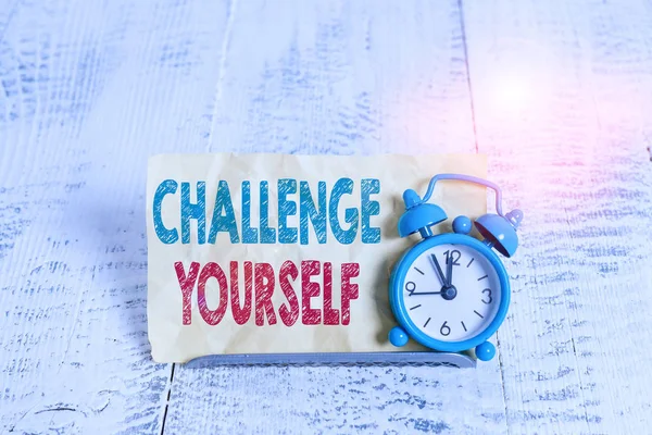 Word Writing Text Challenge Yourself Business Foto Präsentiert Gelegenheit Teil — Stockfoto