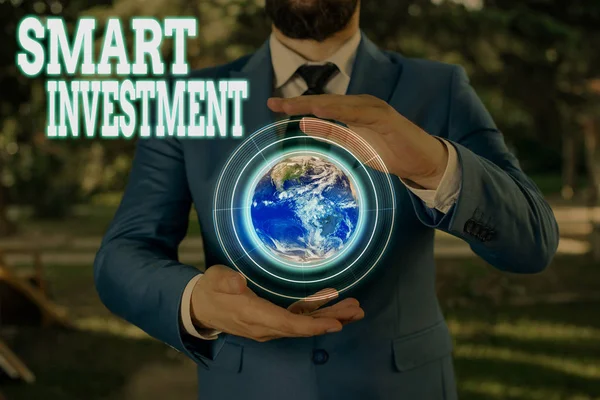 Sinal Texto Mostrando Investimento Inteligente Foto Negócios Mostrando Alocação Fundos — Fotografia de Stock