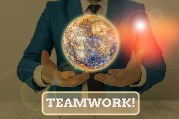 Textskylt Som Visar Teamwork Affärsfoto Visa Upp Kombinerade Åtgärder Grupp — Stockfoto