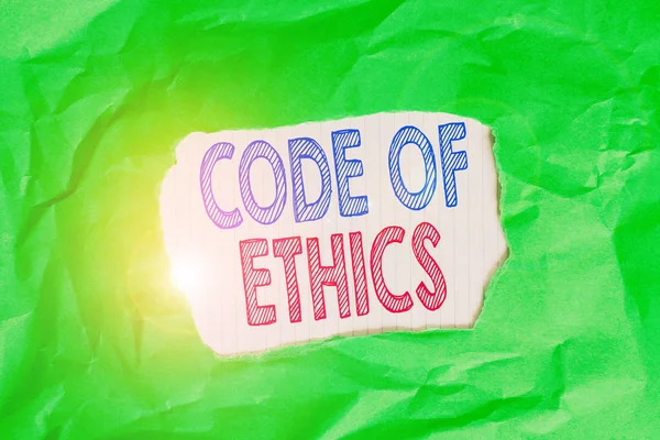 Escribiendo Nota Mostrando Código Ética Concepto Negocio Para Guía Básica — Foto de Stock