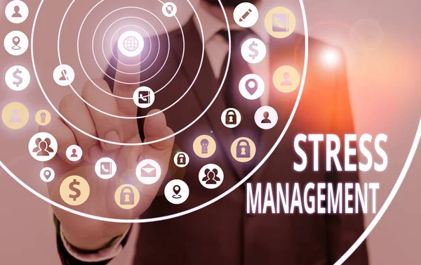 A Stresszkezelést bemutató írásjegyzet. Üzleti fotóbemutató módszer korlátozza a stresszt és annak hatásait a tanulási módon. — Stock Fotó