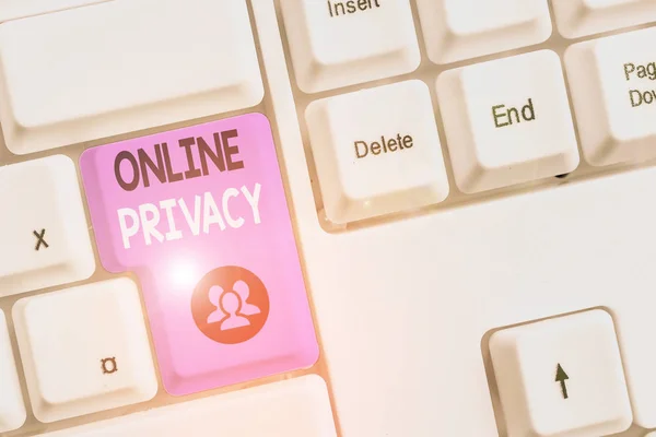 Kézírás Szövegírás Online Privacy Fogalmi Fotó Magában Foglalja Annak Ellenőrzését — Stock Fotó