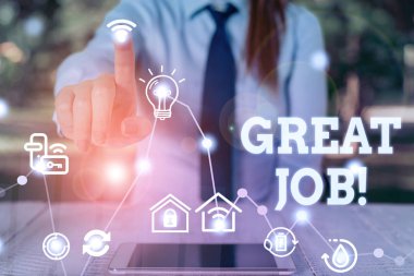 Kelime yazma metin Great Job. İş fotoğraf vitrin çok iyi yapmış bir şey için birini öven kullanılan