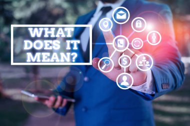 Kelime yazma metni Ne anlama geliyor soru. İş fotoğrafı sergisi Bana bir şeyin tanımını ver