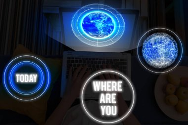 Kelime yazma metni. Neredesin? İş fotoğrafı gösterimi Nasa tarafından desteklenen bu görüntünün referans adres yön elemanlarını bize verin