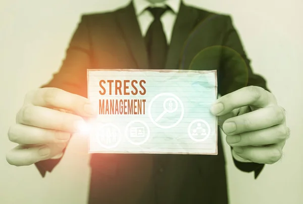 Tekst Schrijven Stress Management Bedrijfsfoto Presentatie Methode Van Het Beperken — Stockfoto