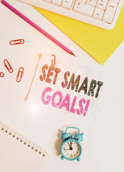 Tekstbord Met Set Smart Goals Zakelijke Foto Tekstlijst Ideeën Verduidelijken — Stockfoto