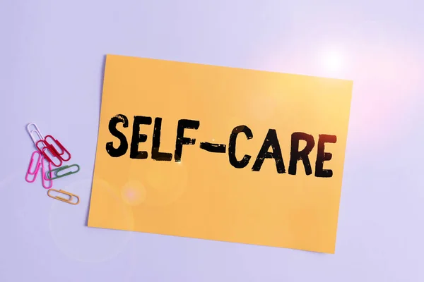 Texto Para Escrita Palavras Self Care Foto Negócios Mostrando Prática — Fotografia de Stock