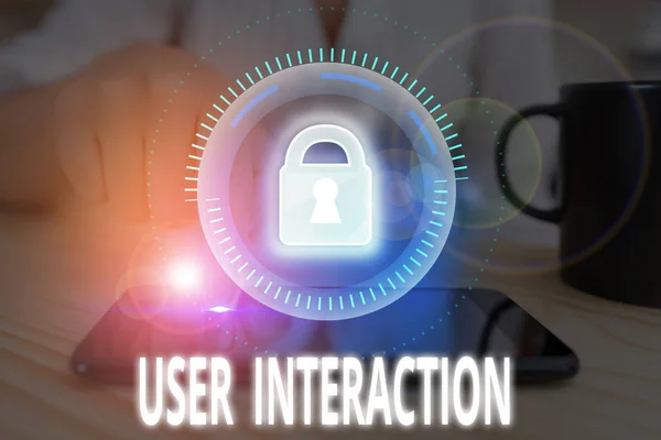Conceptual hand writing showing User Interaction. Concept meaning the conduit between huanalysis and computer interaction