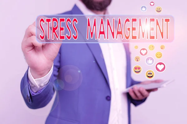 Handschrift tekst schrijven Stress Management. Concept betekent methode om stress en de effecten ervan te beperken door manieren te leren. — Stockfoto