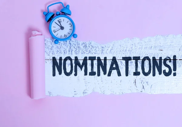 Text Sign Showing Nominations Business Photo Showcasing Action Nominating State — 스톡 사진