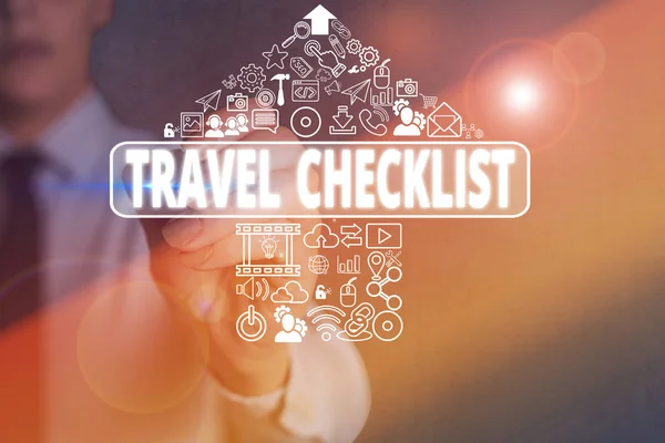 Fogalmi Kézírás Amely Travel Checklist Mutatja Fogalom Jelentése Tervezett Utazáshoz — Stock Fotó