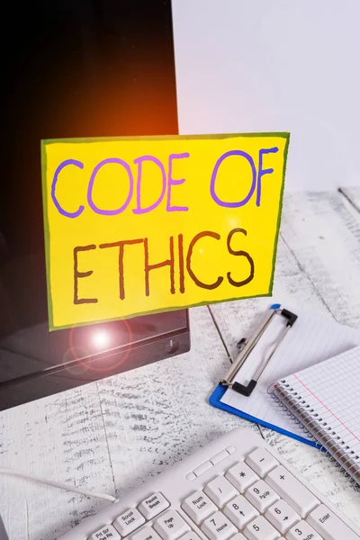 Word Writing Text Code Ethics Business Photo Showcasing Basic Guide — Stock Photo, Image