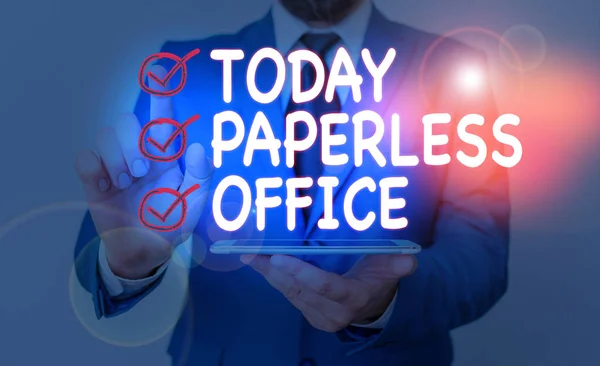 Nota Escrita Que Muestra Paperless Office Concepto Empresarial Para Entorno —  Fotos de Stock