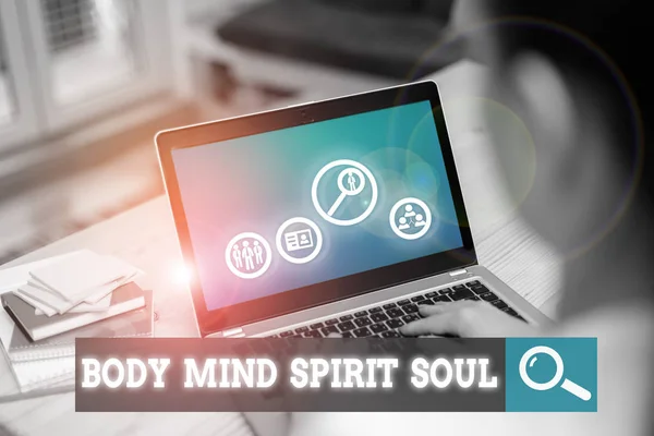 Teks Tulisan Tangan Body Mind Spirit Soul Foto Konseptual Keseimbangan — Stok Foto