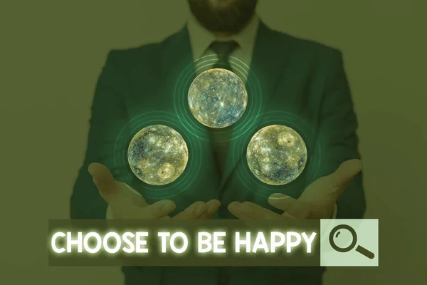 Escrevendo Nota Mostrando Escolher Ser Feliz Conceito Negócio Para Decida — Fotografia de Stock