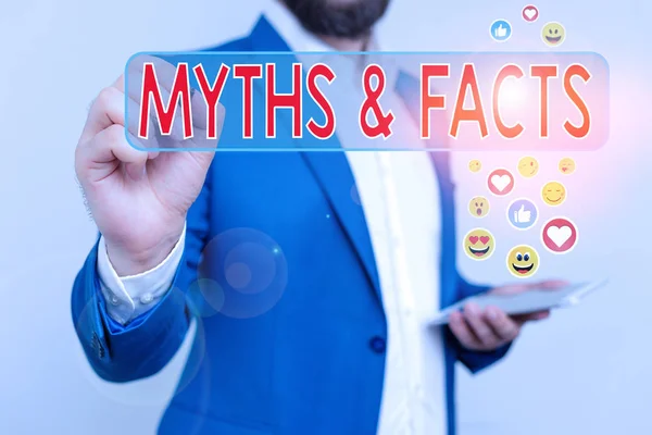 Handwriting text writing Myths And Facts. Concept meaning usually traditional story of ostensibly historical events. — Stock Photo, Image