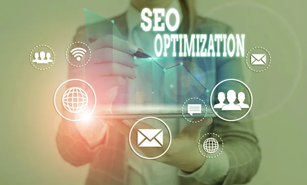 Word Writing Text Seo Optimization Business Photo Showcasing Increasing Visibility — Stock Photo, Image