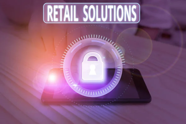 Tekstbord Met Retail Solutions Bedrijfsfoto Showcasing Proces Van Het Bevorderen — Stockfoto