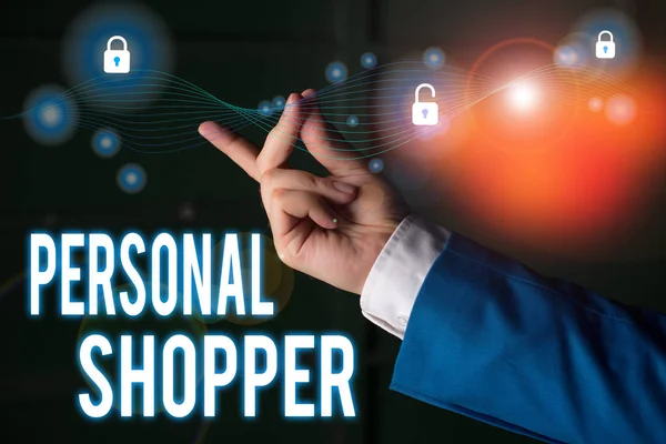 Text sign showing Personal Shopper. Business photo text individual who is paid to help another to purchase goods