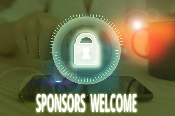 Conceptual Hand Writing Showing Sponsors Welcome Concept Meaning Greet Advertiser — Stock Photo, Image