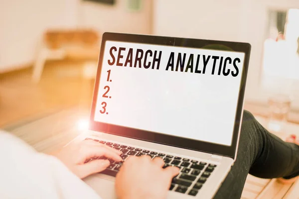 Escritura manual conceptual que muestra Search Analytics. Texto de la foto de negocios investigar interacciones particulares entre los buscadores web . — Foto de Stock